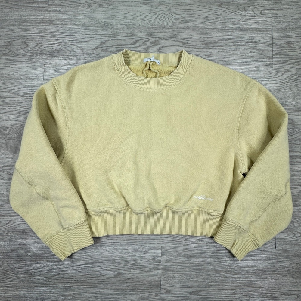 Rag & Bone Women's Sweatshirt Cropped Crewneck Yellow Small Embroidered‎ Logo